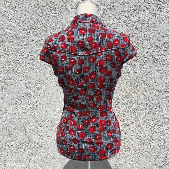Retro/ Vintage Cap Sleeve Button Up Cherries - Picture 4 of 6